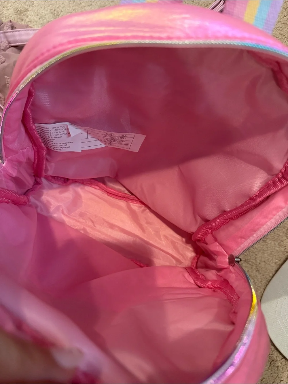 Pink Kids Backpack with 'JUNK' Glitter Patch like new